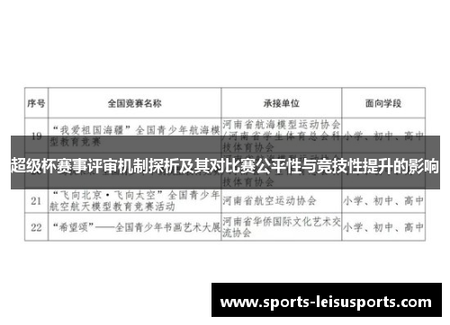 超级杯赛事评审机制探析及其对比赛公平性与竞技性提升的影响